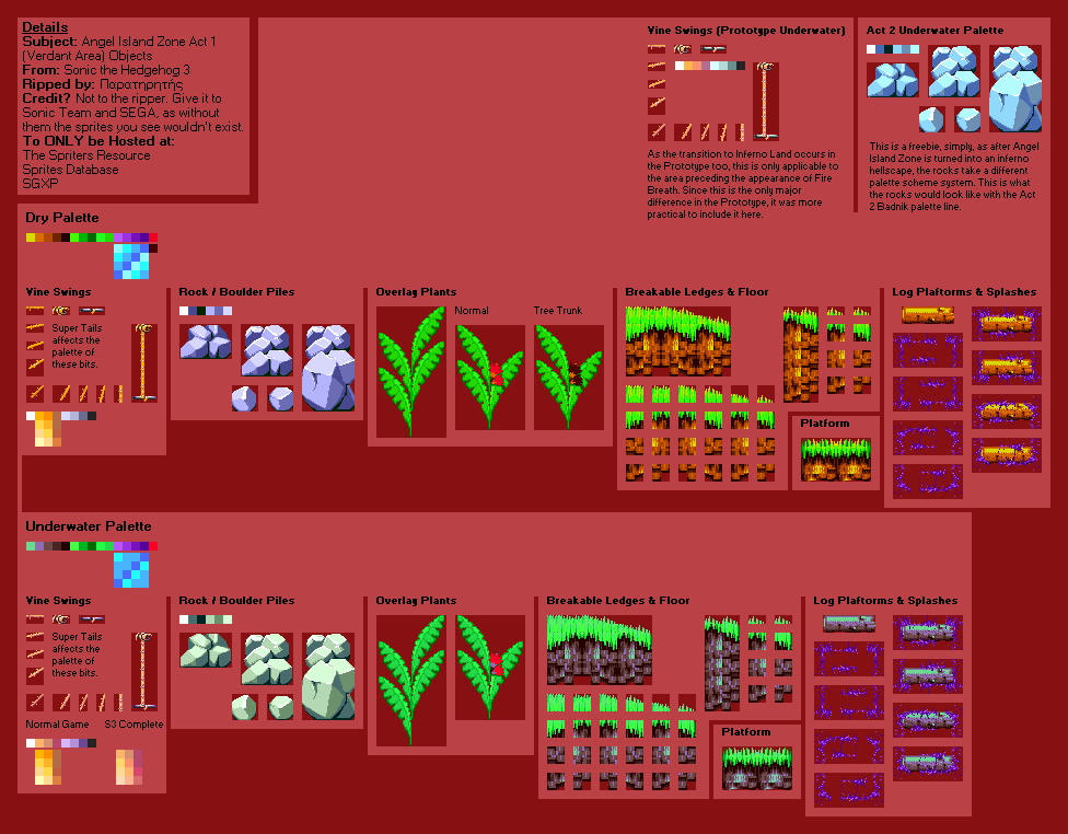 Angel Island Zone Act 1 (Green Area) Objects (S3)
