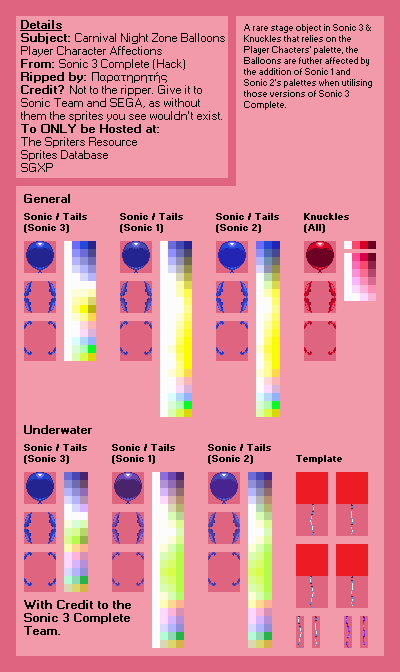 Carnival Night Zone Balloons (Player Character Palettes) (S3C)