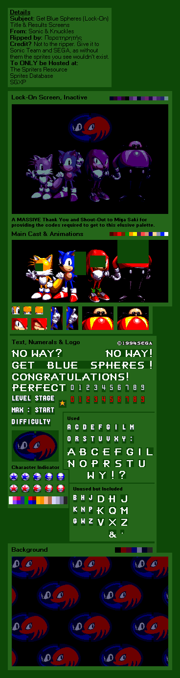 Get Blue Spheres Title Screen & Results (S&K)