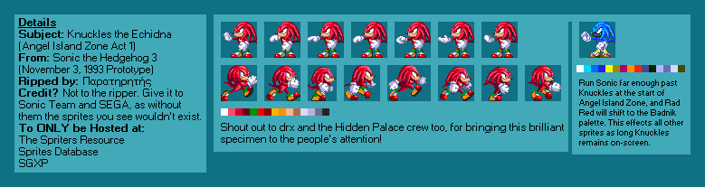 Knuckles (Angel Island Zone Act 1) (S3 Prototype)