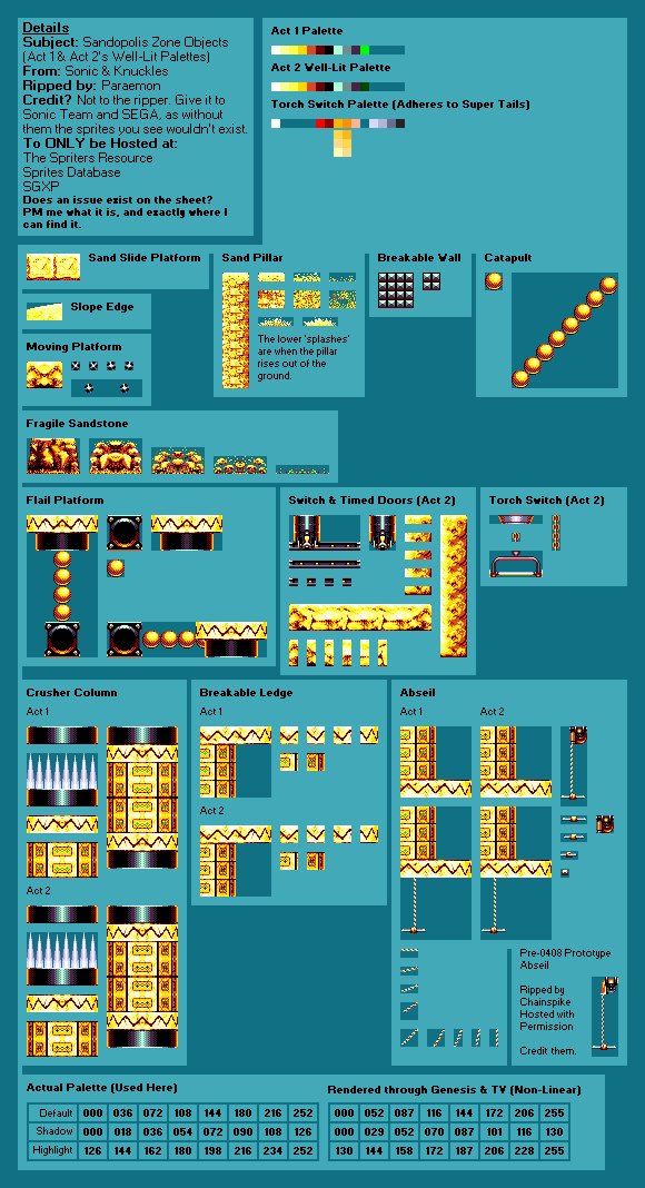 Sandopolis Zone Act 1 & Act 2 Well-Lit Objects (S&K)
